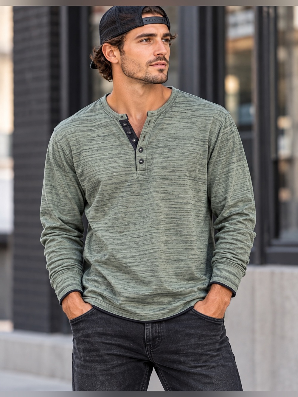 Blend Kevo Henley Long Sleeve T-Shirt Green Large